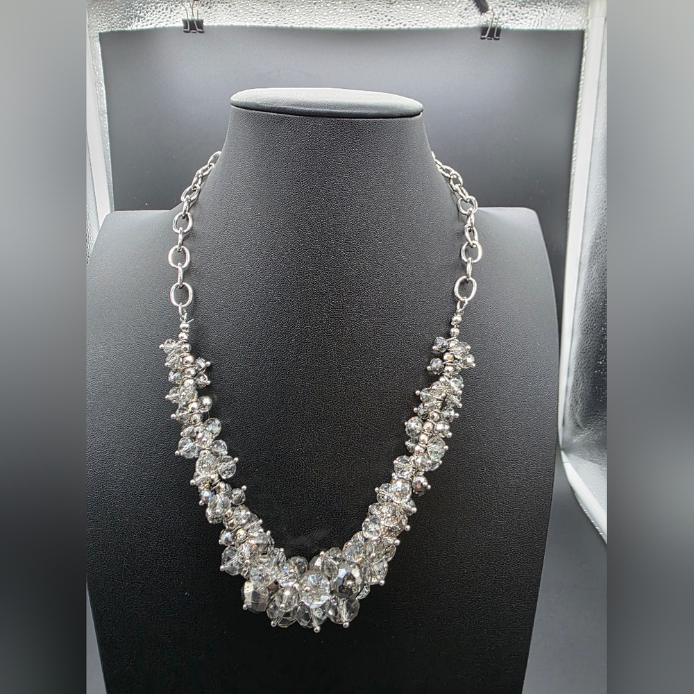 Vera Wang Rhinestone Cluster Statement Necklace in Silver Tone - Picture 4 of 8